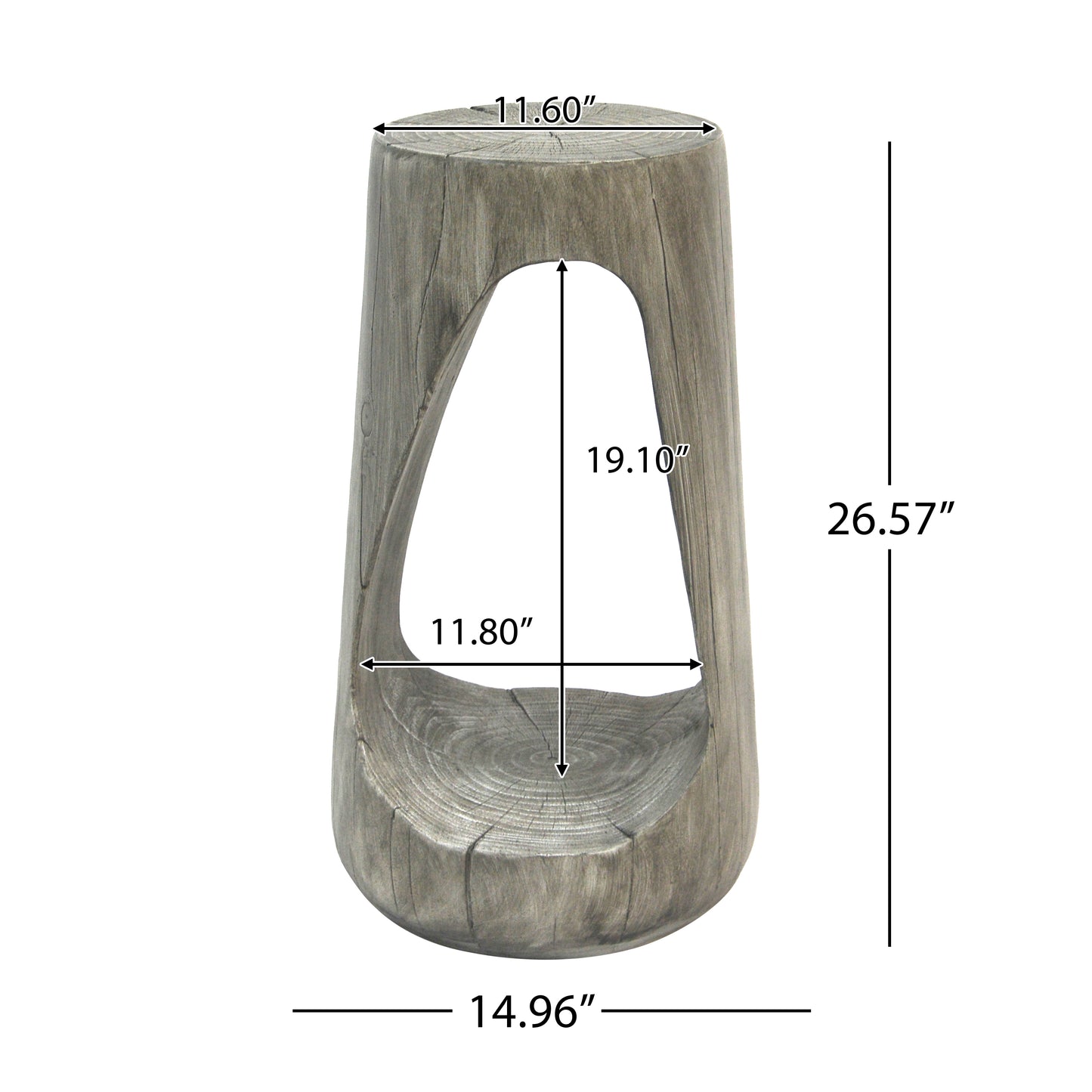Outdoor Side Table,Hollow Design End Table,Patio Garden Stool Table,Decorative Accent Table for Patio Balcony Beach Pool Side,Lightweight Concrete,Wood Like Texture,Grey Color