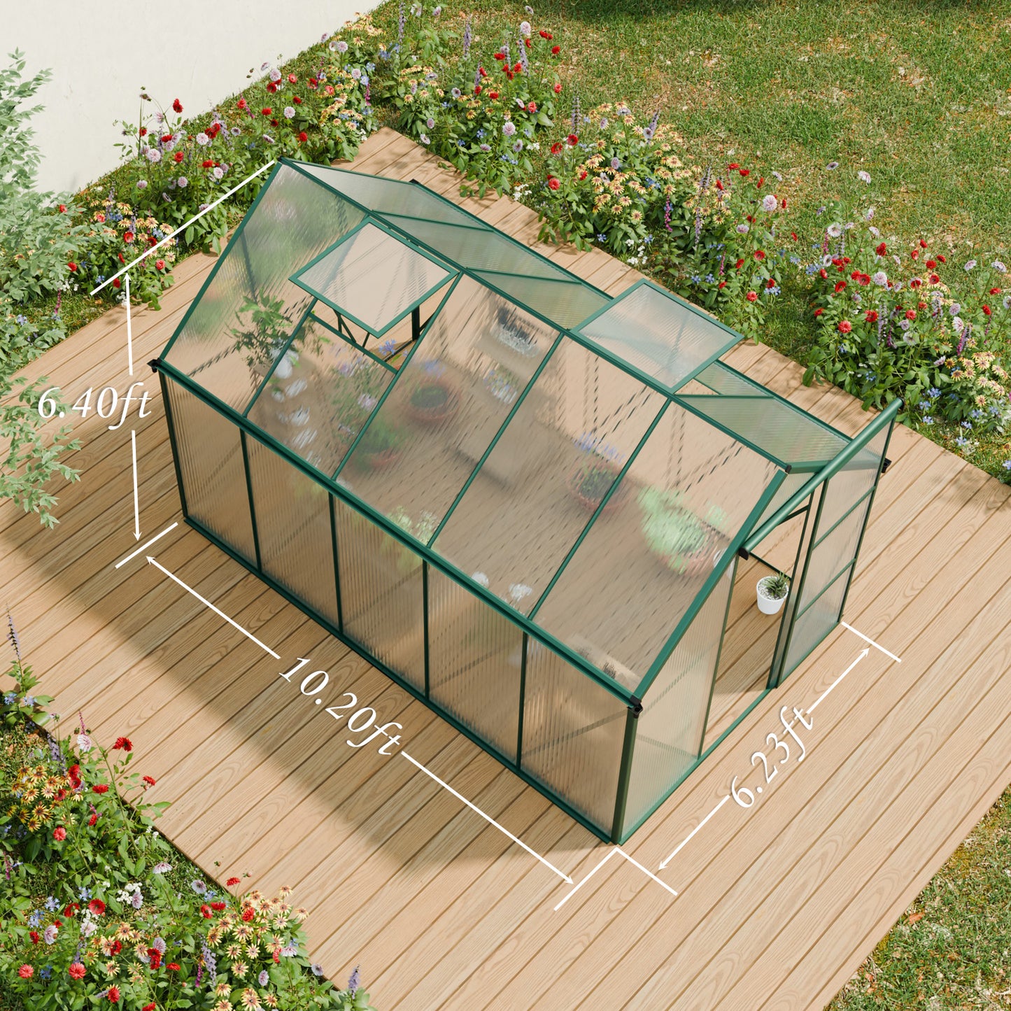 6X10FT Polycarbonate Greenhouse Raised Base and Anchor Aluminum Heavy Duty Walk-in Greenhouses for Outdoor Backyard in All Season