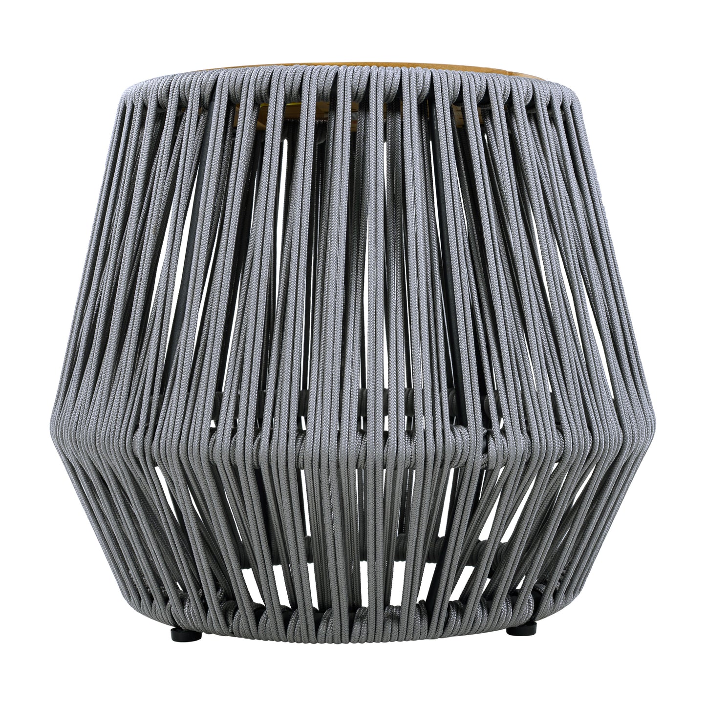 Acacia Wood Side Table with Grey Rope Base - Natural Teak Finish, Modern Coastal Accent for Patio, Garden, Balcony & Indoor Use