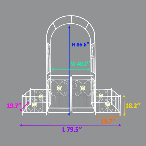 79.5 in. x 86.6 in. Metal Trellis-Cream White Garden Arch with Gate Outdoor Rose Arbor for Climbing Plants