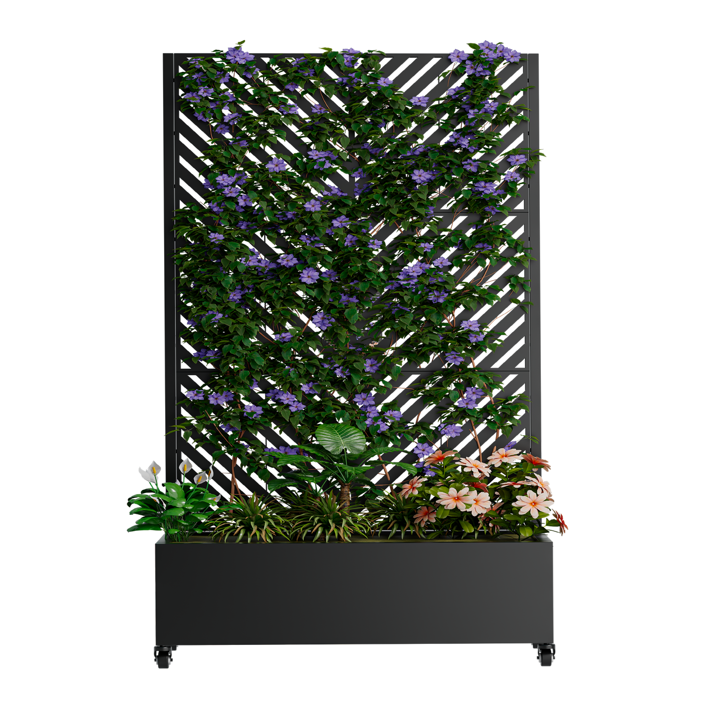 Metal Planter Box with Trellis,  73"x47"x16" Metal Raised Garden Bed with Trellis, Metal Planter Box with Drainage Holes & Lockable Wheels & Privacy Screen for Climbing Plants, Vegetables, Vines