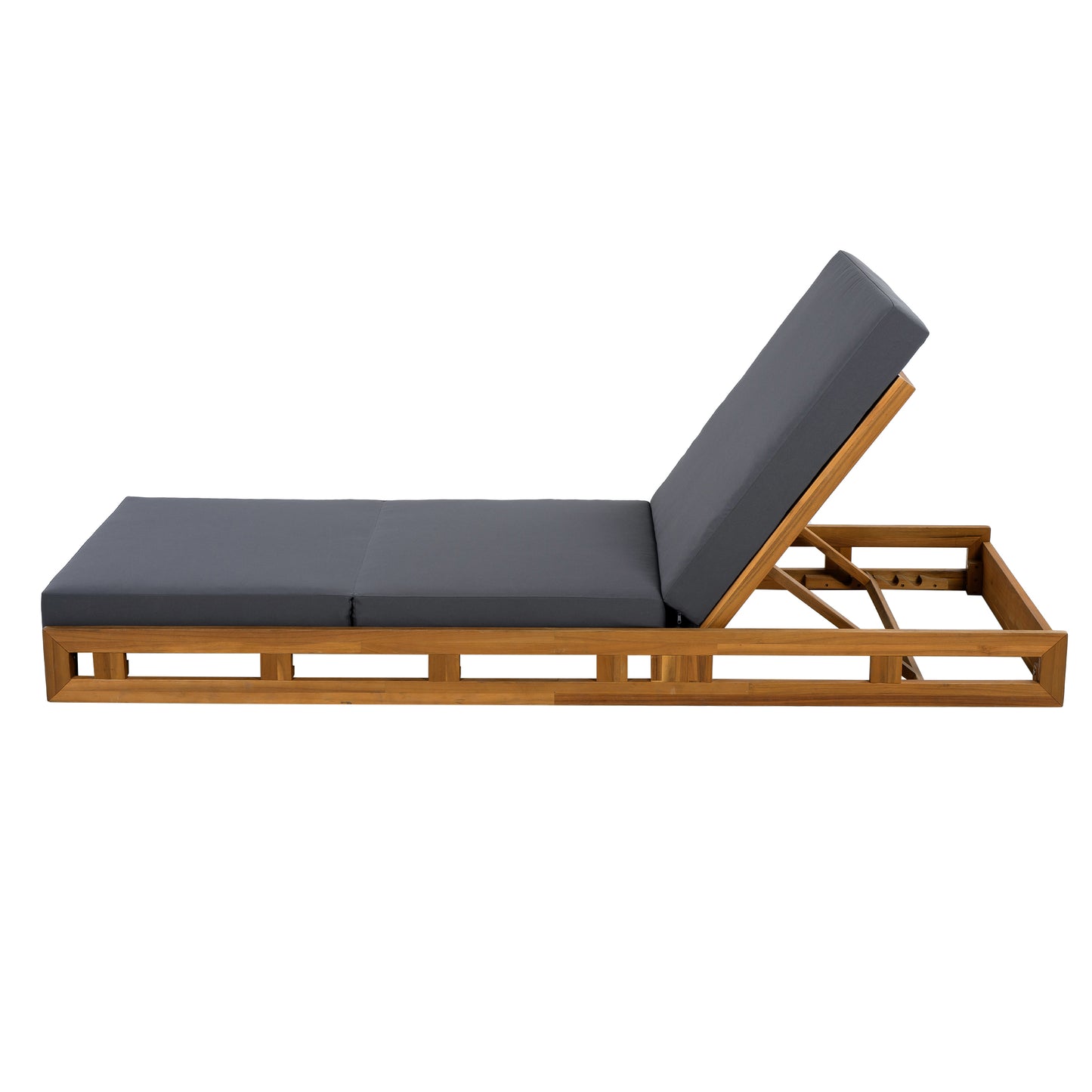 LOUNGE CHAISE SET, ACACIA SOLID WOOD WITH LOUNGE CUSHION (DARK GREY & TRIPLE FOLD) - MATCHING CREAM VERSION AVAILABLE