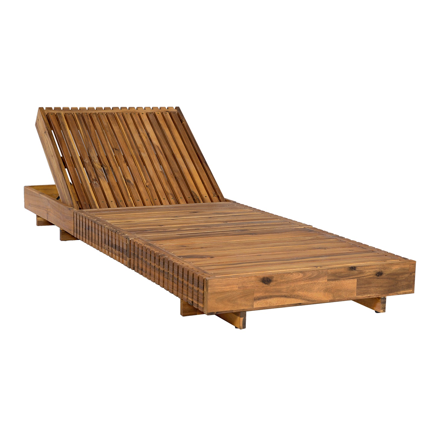Outdoor Chaise Lounge Chair with 6-Position Adjustable Backrest,Acacia solid wood,TEAK COLOR (Only LOUGNE FRAME, Not include Cushion)