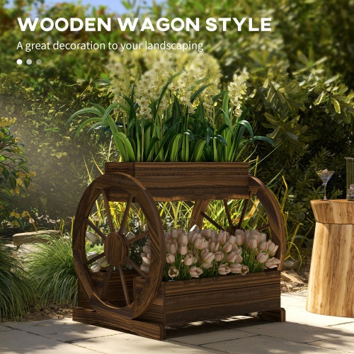 Outsunny 2-Tier Raised Garden Bed, Wooden Wagon Planter Boxes with Drainage Holes, for Vegetables Flowers Herbs