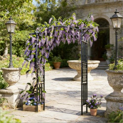 94 .5 in. H x 55 in. W Metal Garden Arch, Climbing Plants Trellis, Outdoor Garden Wedding Party Events, Black