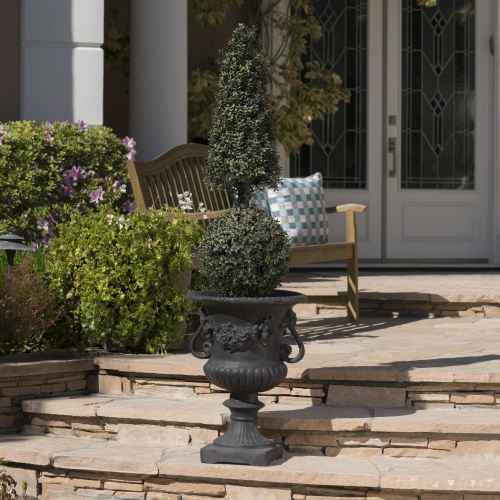 18.8 in. Black Magnesium Stone Oxide Round Outdoor Patio Garden Planter and Square Base