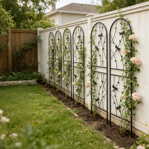 4 Pack 86.7 in. Metal Dragonfly Decor Garden Trellis, Garden Fencing for Climbing Plants, Flower Support Trellis