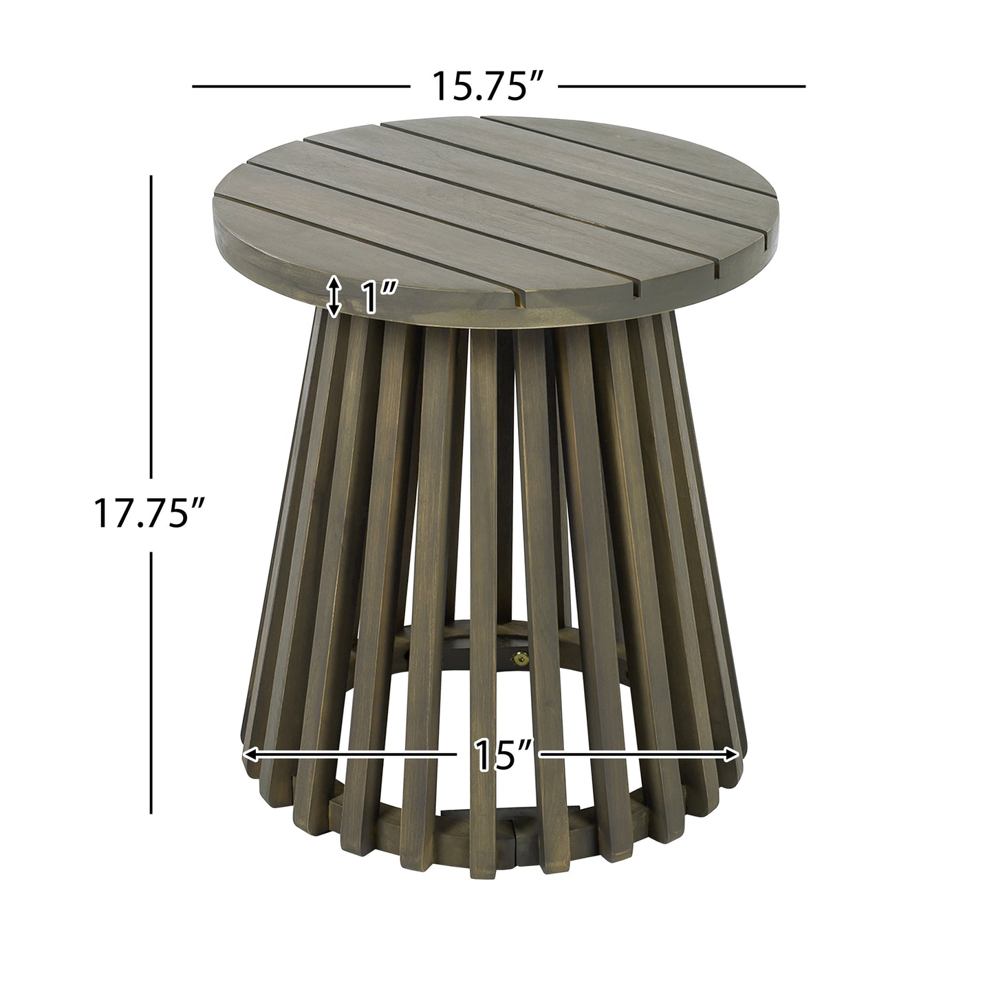 Outdoor Acacia Wood Patio Side Table, Round Coffee Table for Backyard, Lawn, Balcony,Grey Finish