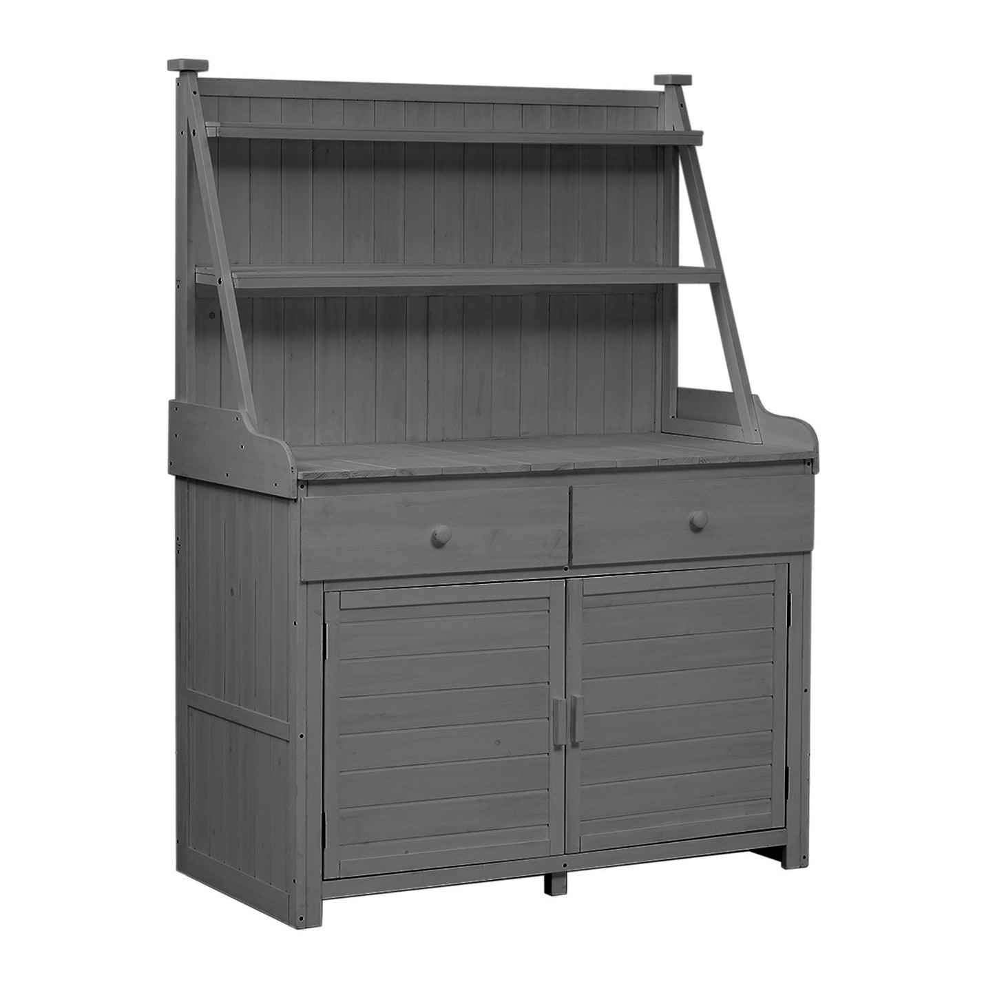 [Assembly Video Provided] TOPMAX 65inch Garden Potting Bench Table, Fir Wood Workstation with Storage Shelf, Drawer and Cabinet, Gray