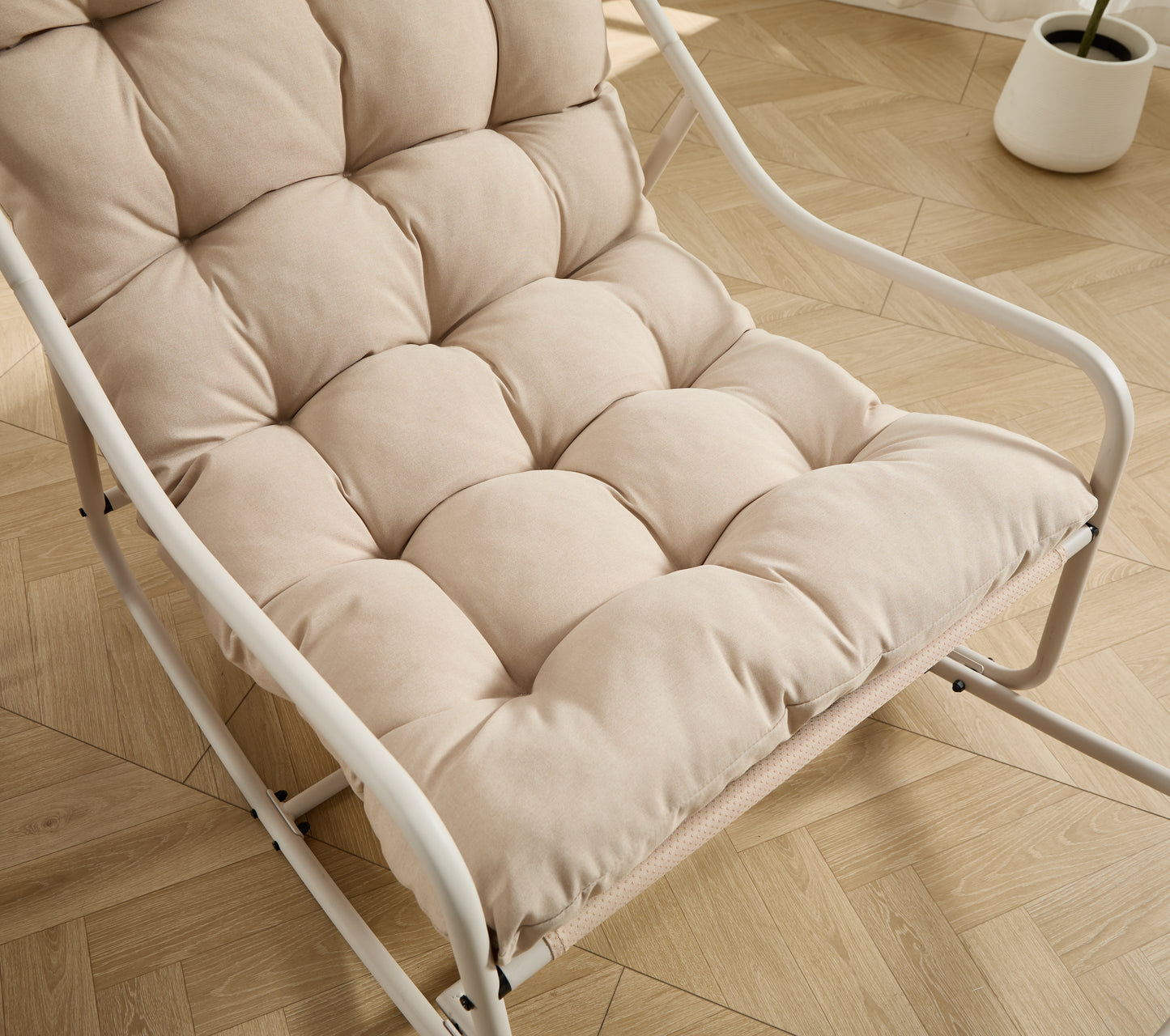 Outdoor Rocking Chair, Comfy Cushion, with Soft Thick Cushion,for Living Room, Bedroom, Reading Room, Beige Frame with Beige Cushion