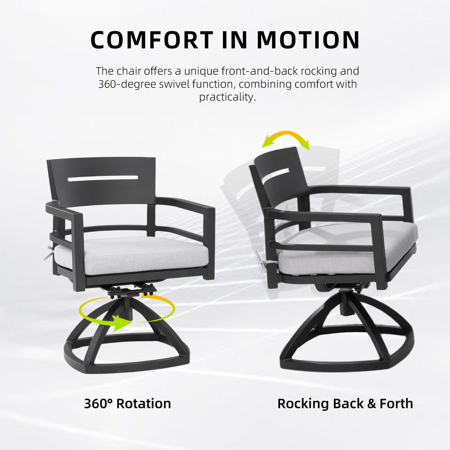 Outdoor Patio Aluminum Swivel Rocker 2PCS with Outdoor-grade Sunbrella Fabric Cushions, Ember Black