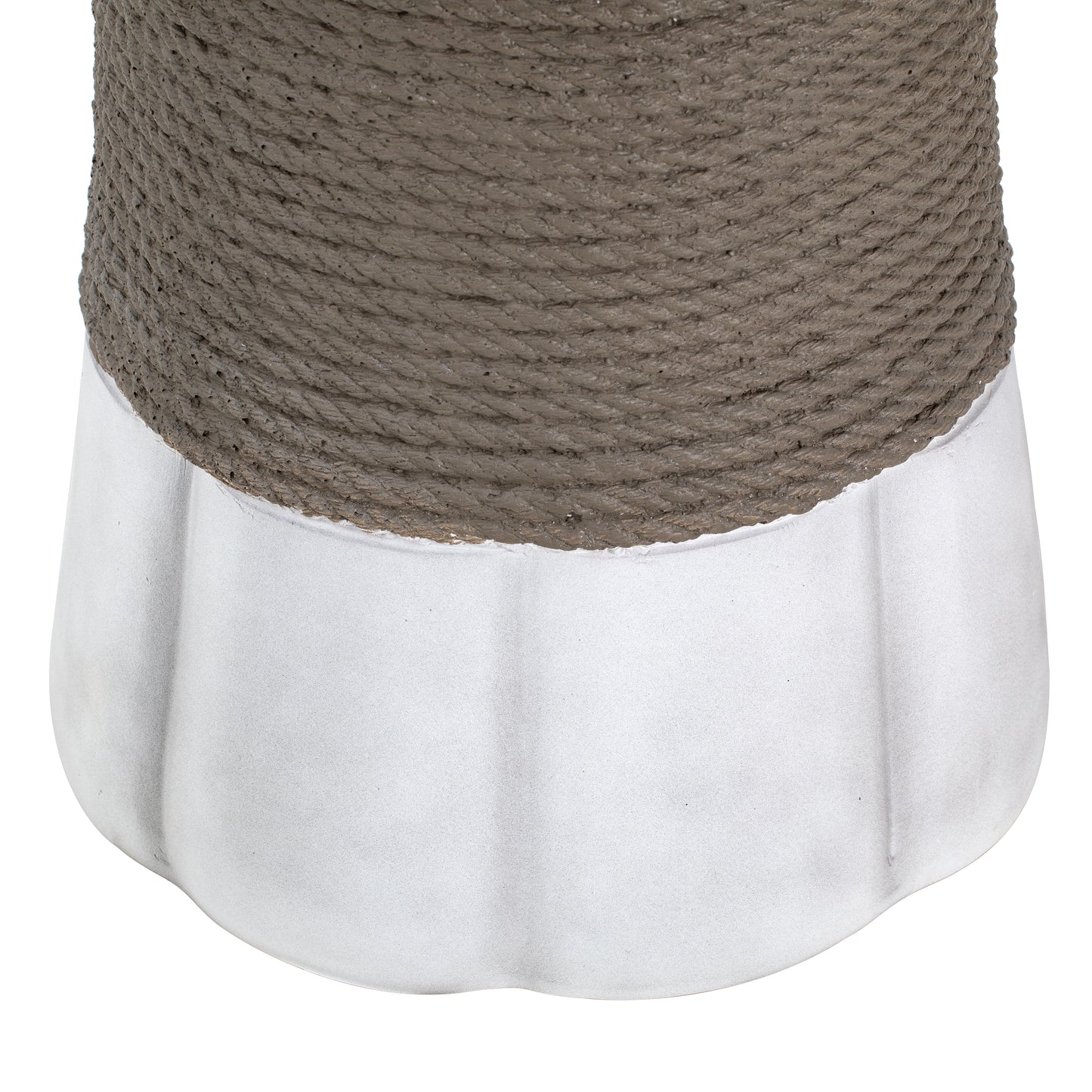 Outdoor Light Gray & Brown Retro Woven Rope & Fan-Base MGO Side Table – End Table for Home, Office, Living Room & Outdoor