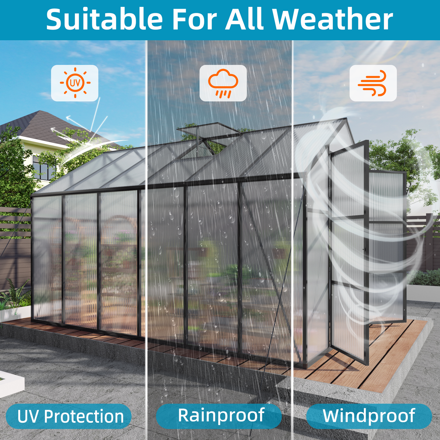 Newly Design Greenhouse 8x12 FT Polycarbonate Greenhouse Raised Base and Anchor Aluminum Heavy Duty Walk-in Greenhouses for Outdoor Backyard in All Season