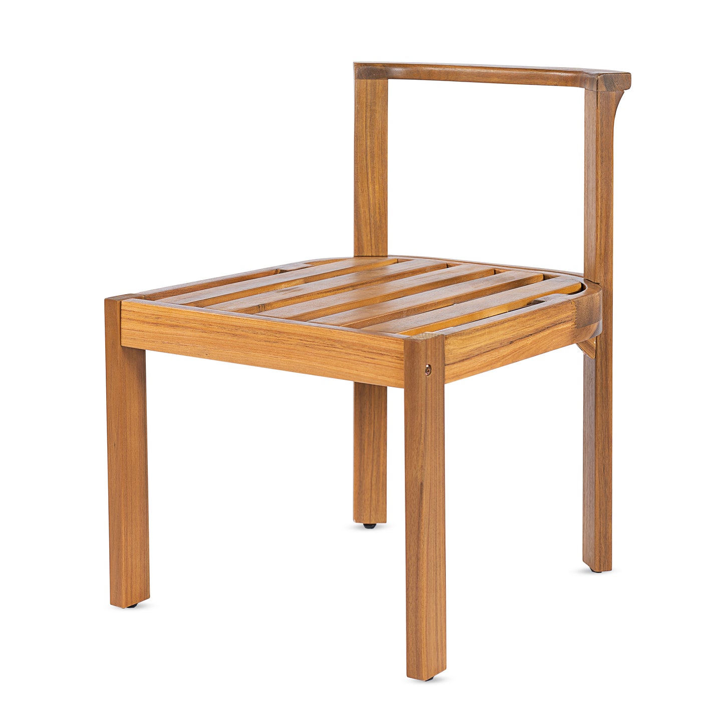Acacia Wood Outdoor Dining Chair (Set of 2), Teak Finish Wood + Cream Cushions