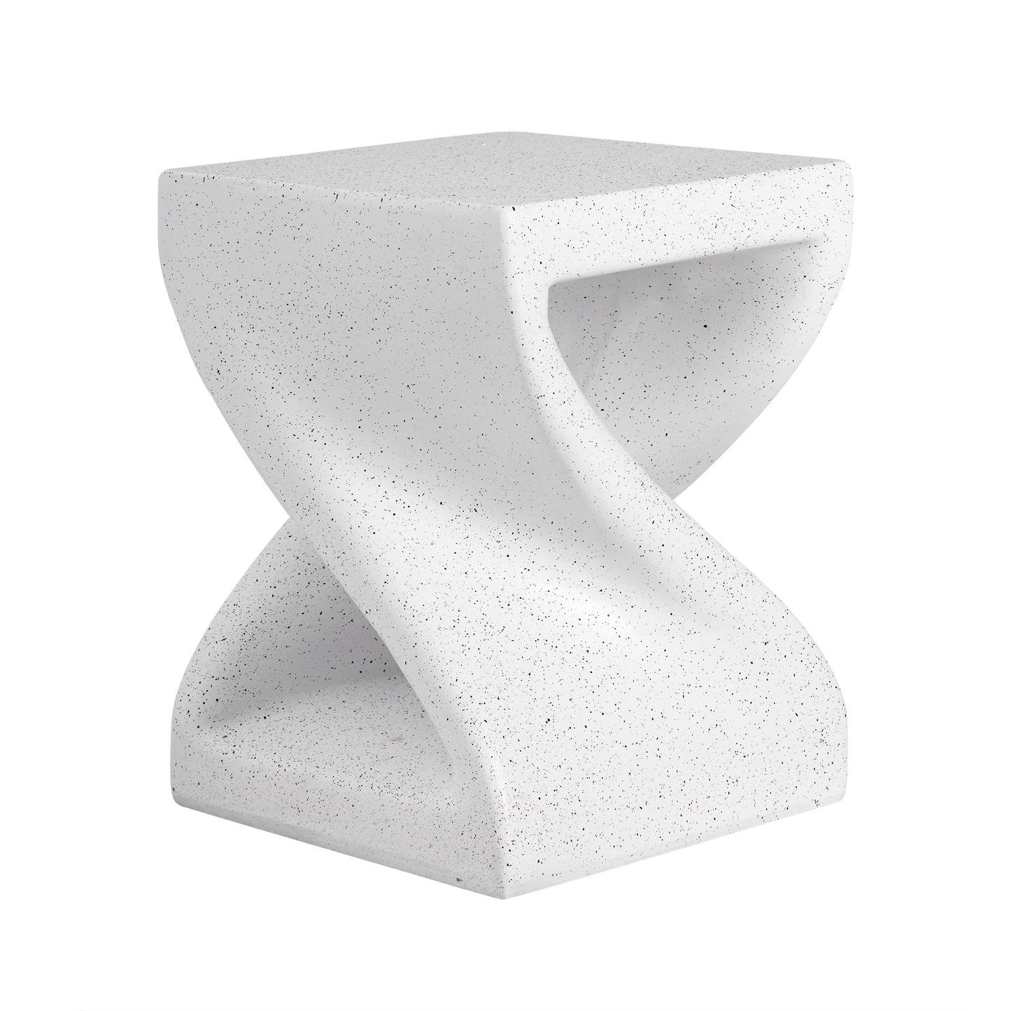 Outdoor White Marble Modern Twisted-Base Terrazzo-Speckled All-Weather MGO Side Table – Indoor End Table for Home, Office & Patio Decor