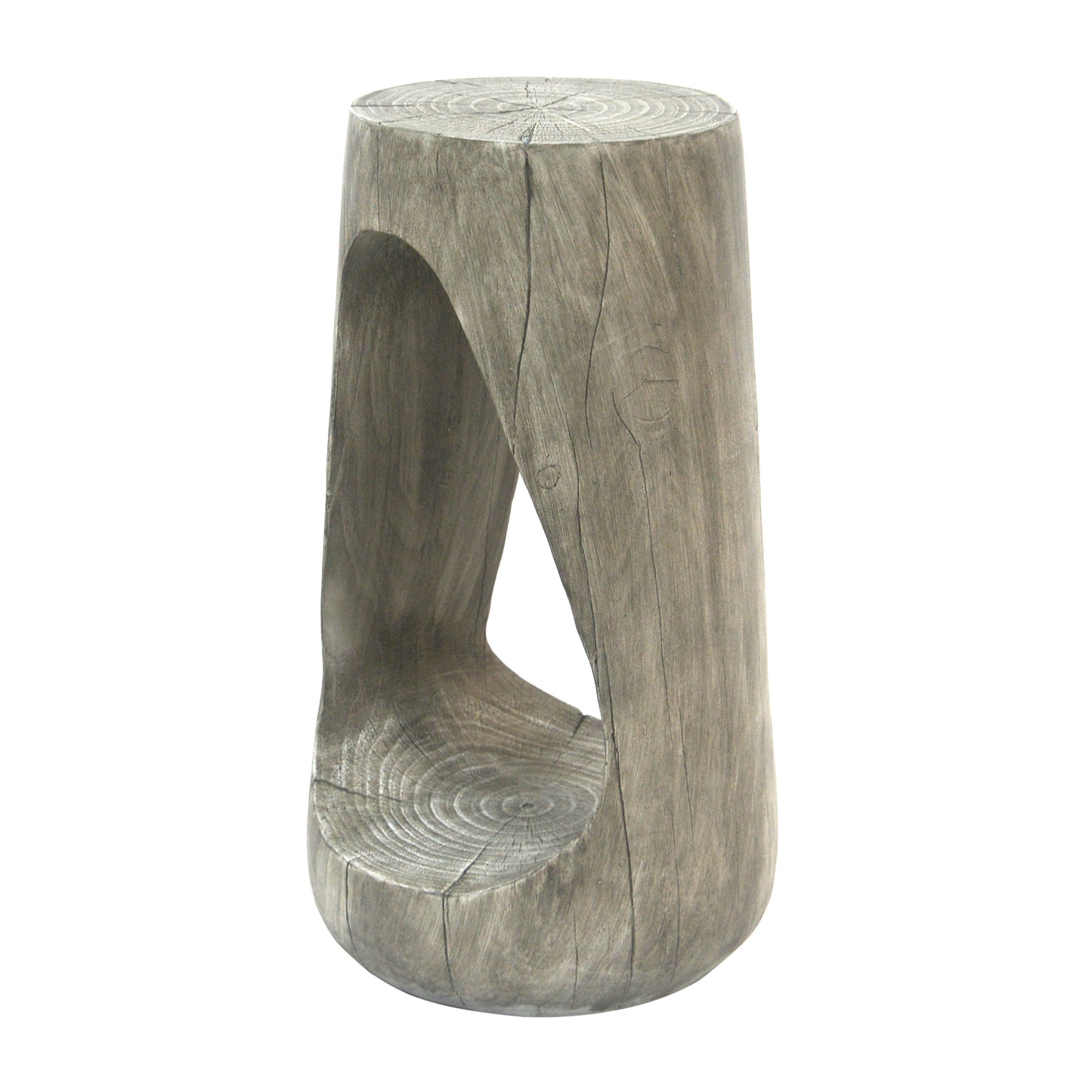 Outdoor Side Table,Hollow Design End Table,Patio Garden Stool Table,Decorative Accent Table for Patio Balcony Beach Pool Side,Lightweight Concrete,Wood Like Texture,Grey Color
