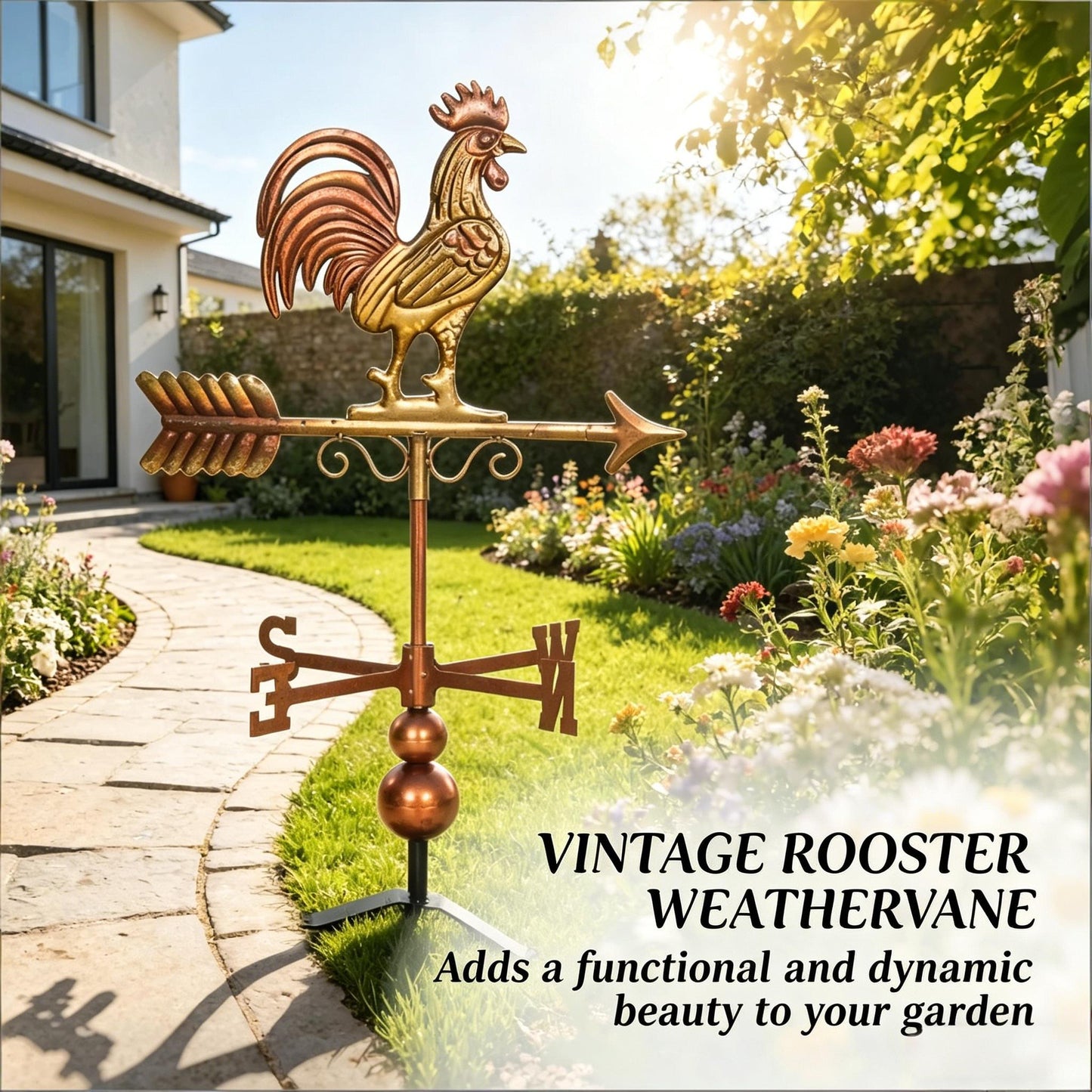 Classic Weather Vanes,Roof Mount Wind Direction Indicator,Rooster Weathervane