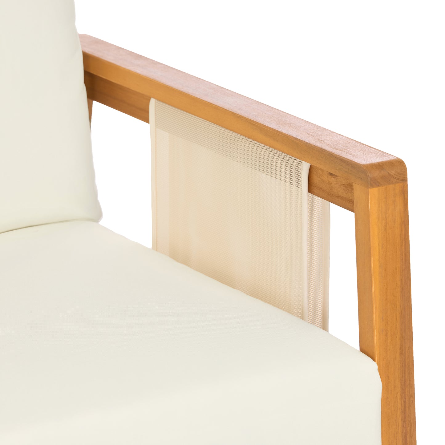 Outdoor Club Chair, Acacia Wood Frame with Brown Textilene Accents, Water-Repellent Beige Cushions for Patio/Backyard/Deck