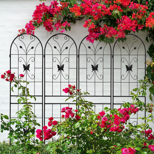 86.7 in. Metal Garden Trellis, Outdoor Flower Support, Rustproof Trellis for Climbing Plants, Black (4-Pack)
