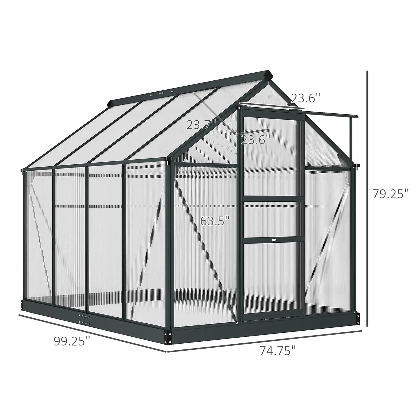 6.2'x8.3'x6.6' Gray Outdoor Aluminum Walk-in Polycarbonate Greenhouse