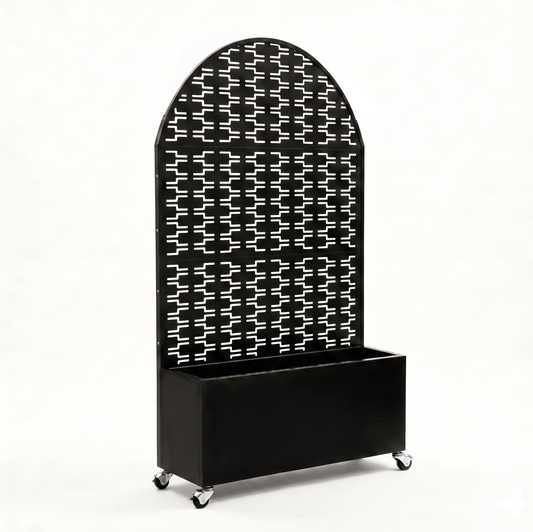Arched Decorative Privacy Screen with Planter Box, 70.87" Tall Metal Freestanding Fence Planter, 46.8"×15.75"×16.92" Planter Box for Patio Balcony Backyard