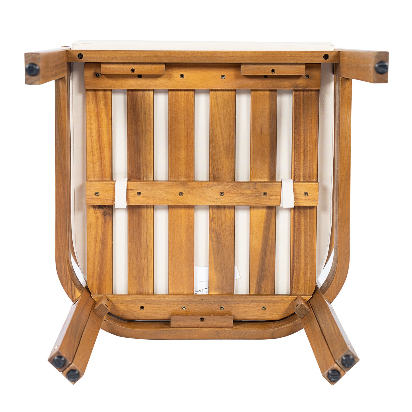 Outdoor Dining Chair Set of 2 with Curved Acacia Wood Arms, Teak Finish and Cream Cushions