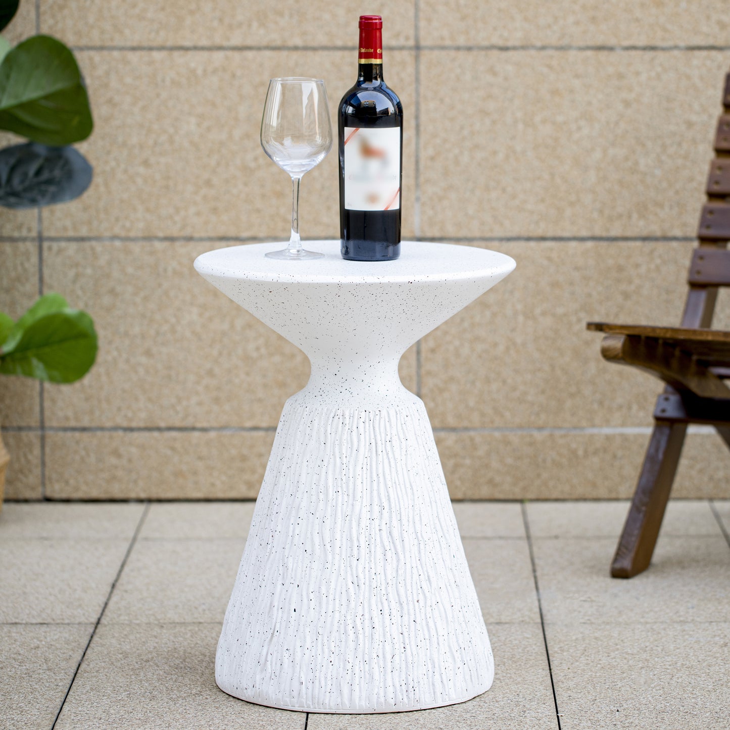 Outdoor White Marble Retro Speckled Textured All-Weather MGO Side Table – Indoor End Table for Home, Office, Living Room & Patio Decor