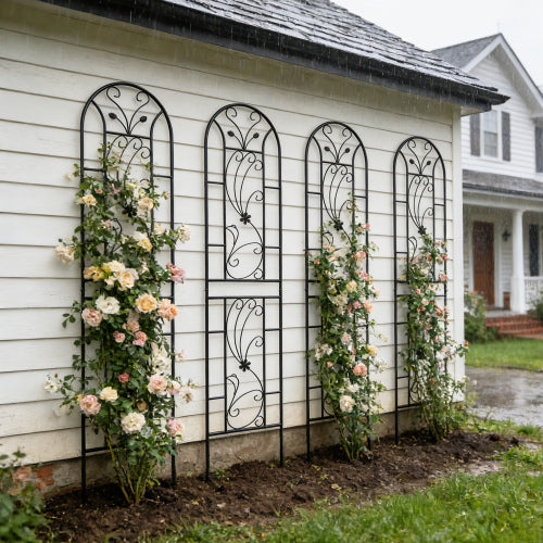 86.7 in. x 19.7 in. Metal Garden Trellis Rustproof Trellis Peacock Style for Climbing Plants in Black (2 Pack)