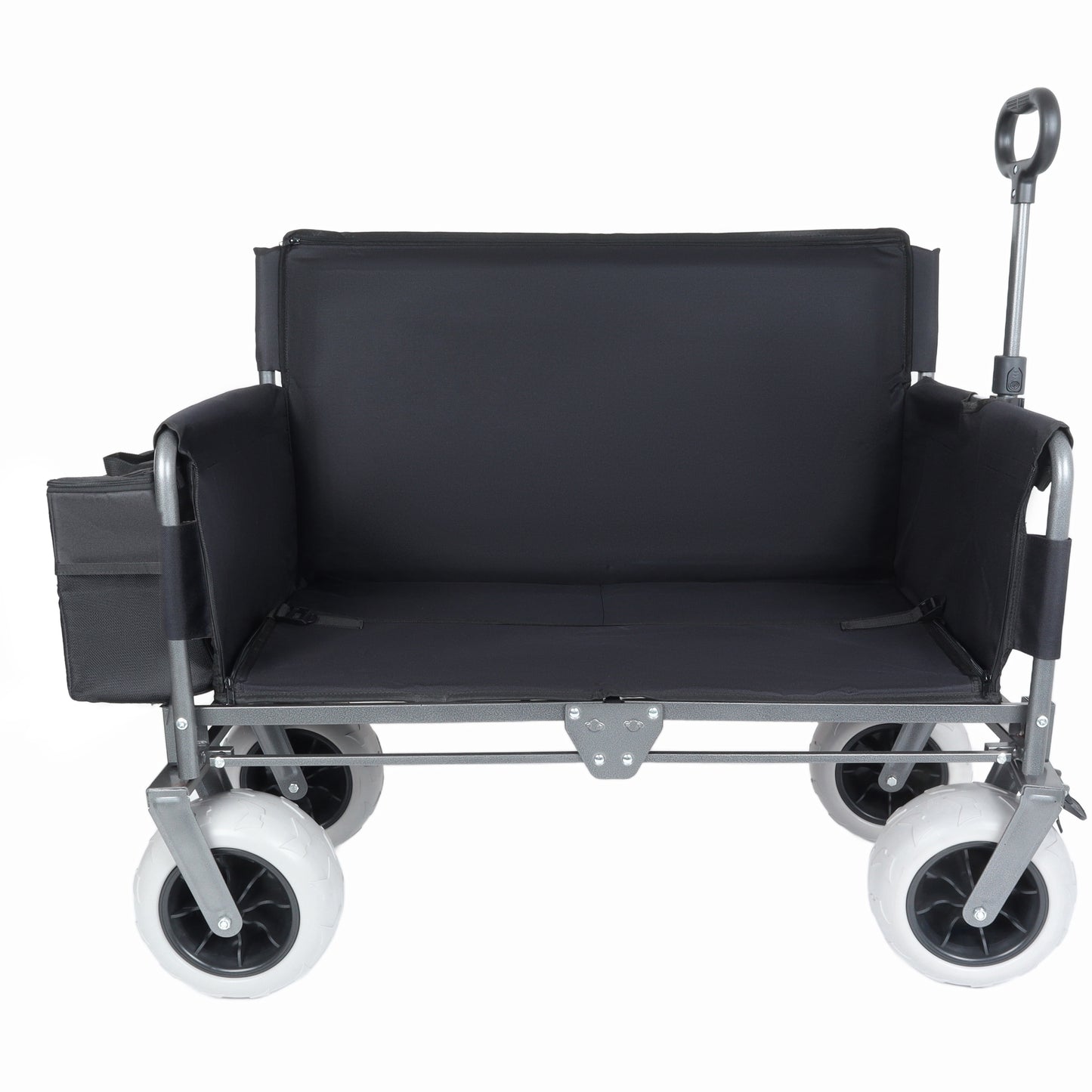 Folding Wagon with Bench Seat & 500 lbs Capacity patent protection -3-in-1 Collapsible Utility Cart with All-Terrain Beach Tires for Camping, Includes 1 ice pack, Beach, Groceries, Outdoor, Black