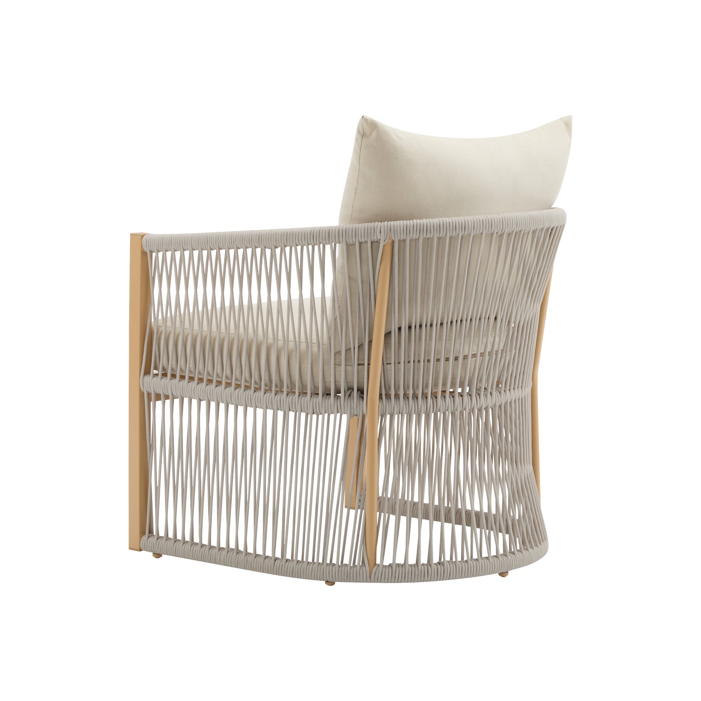 Modern Beige Curved Aluminum Lounge Chair with Stylish Rope-Weave Design and Cushioned Comfort, Perfect for Outdoor Living