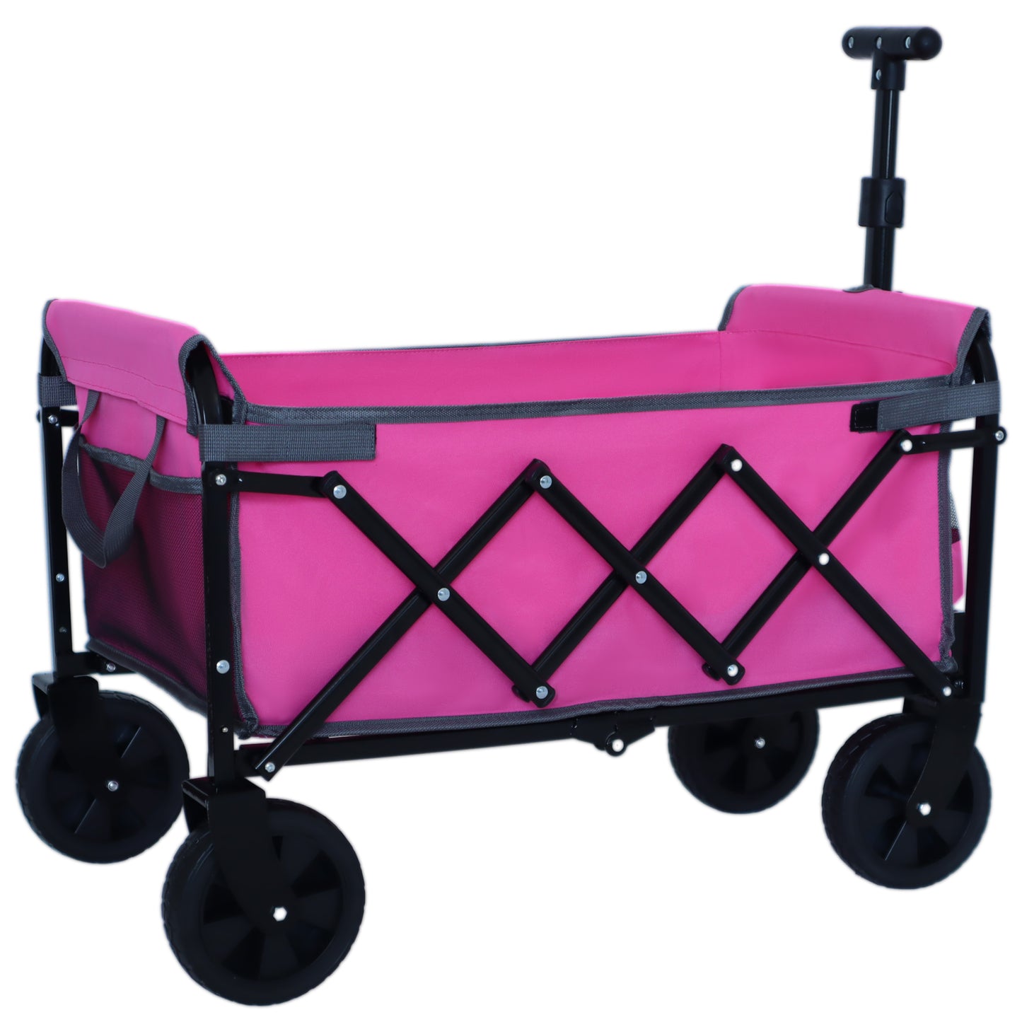 Expandable Dual-Layer Utility Wagon with 100% Extra Space - 225lbs Grocery Cart for Camping, Shopping, Sports, Gardening, Fishing, Pink