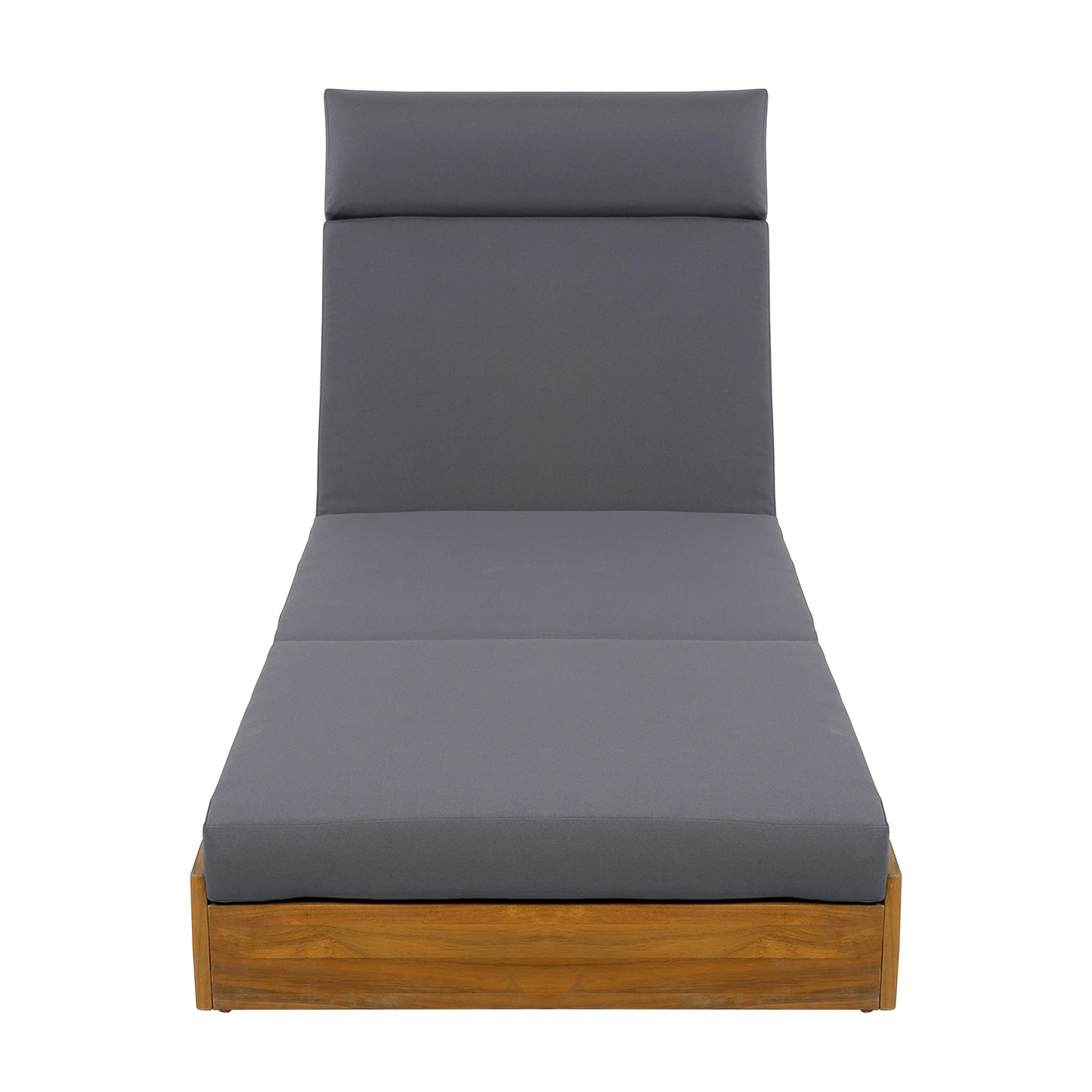 LOUNGE CHAISE SET WITH HEADREST, ACACIA WOOD WITH WATER-RESISTANT LOUNGE CUSHIONS (DARK GREY & 3-FOLD & 4 inch) - MATCHING CREAM/BEIGE VERSION AVAILABLE