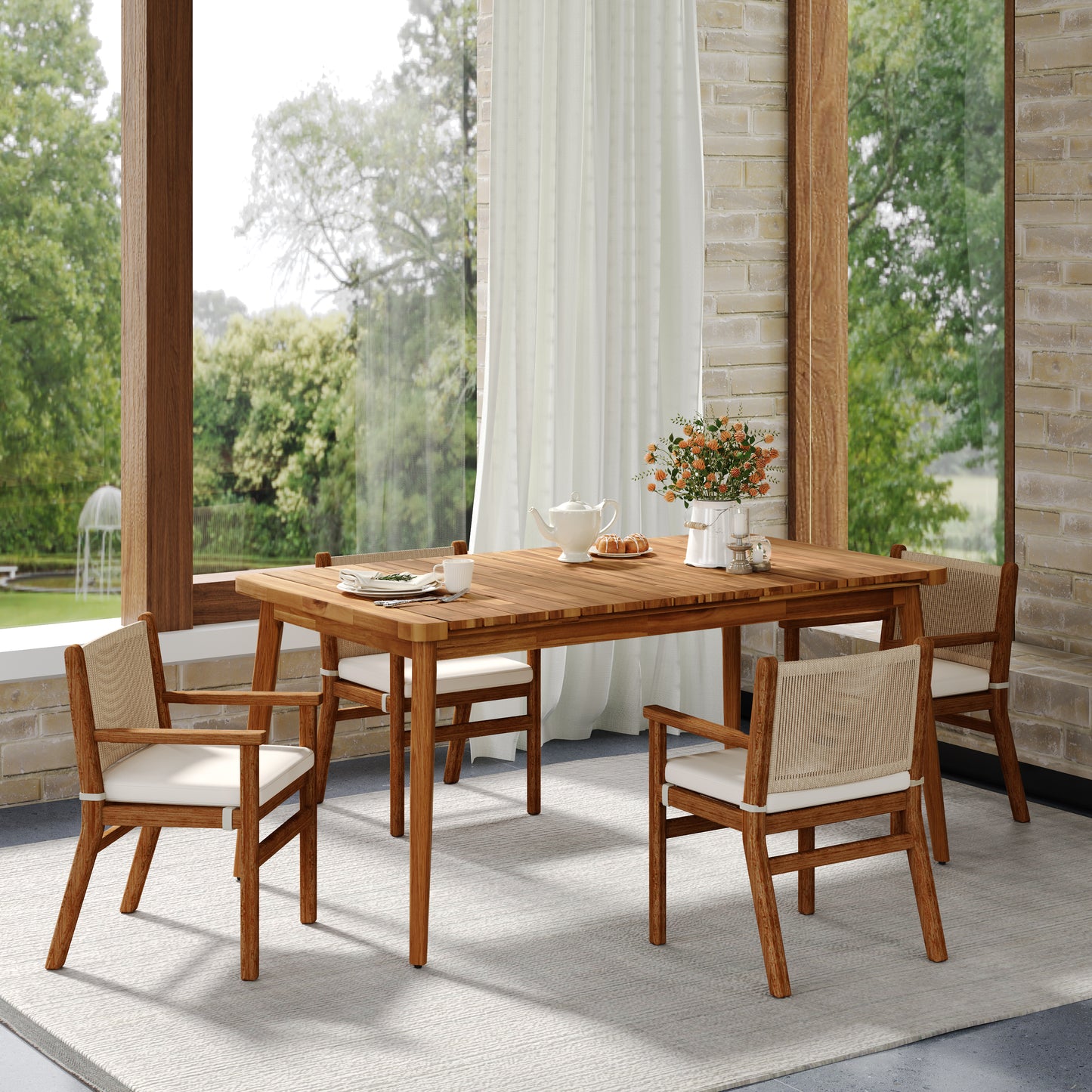 Acacia Wood Dining Table 6-Person Outdoor Table, Farmhouse Furniture for Patio, Garden, Backyard, Teak 180 LBS Weight Capacity 63"L