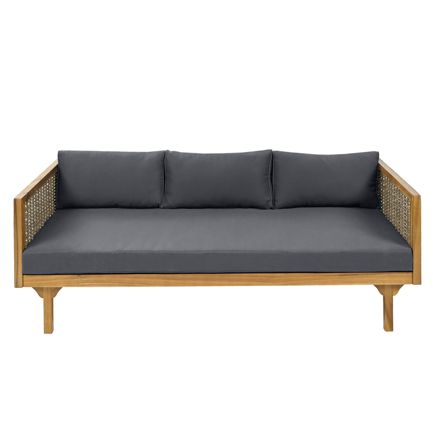 CLAREMONT 3 SEATER DAYBED WITH RATTAN ARMS (DARK GREY CUSHION)