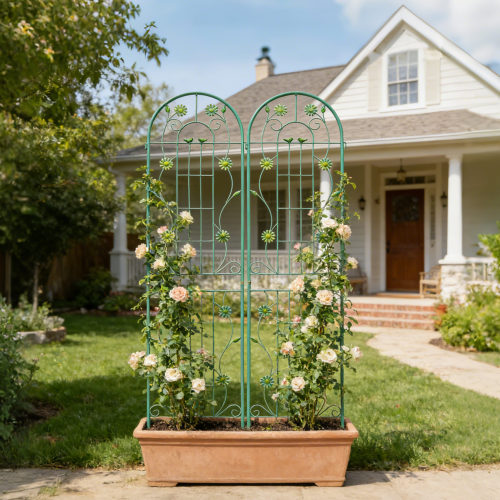 57 in. Green Heavy-Duty Rustproof Metal Garden Plant Support Tall Wall Climbing Trellis (2-Pack)