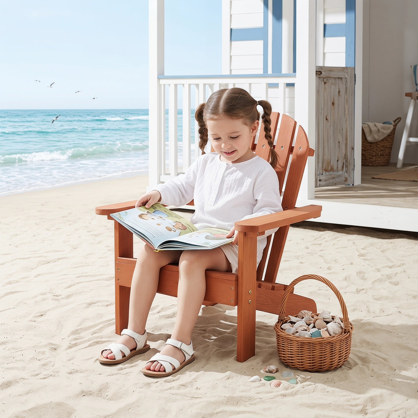 Wooden Kid's Adirondack Chair for Indoor and Outdoor, Natural Cedar Patio Lounge Chiar for Kids