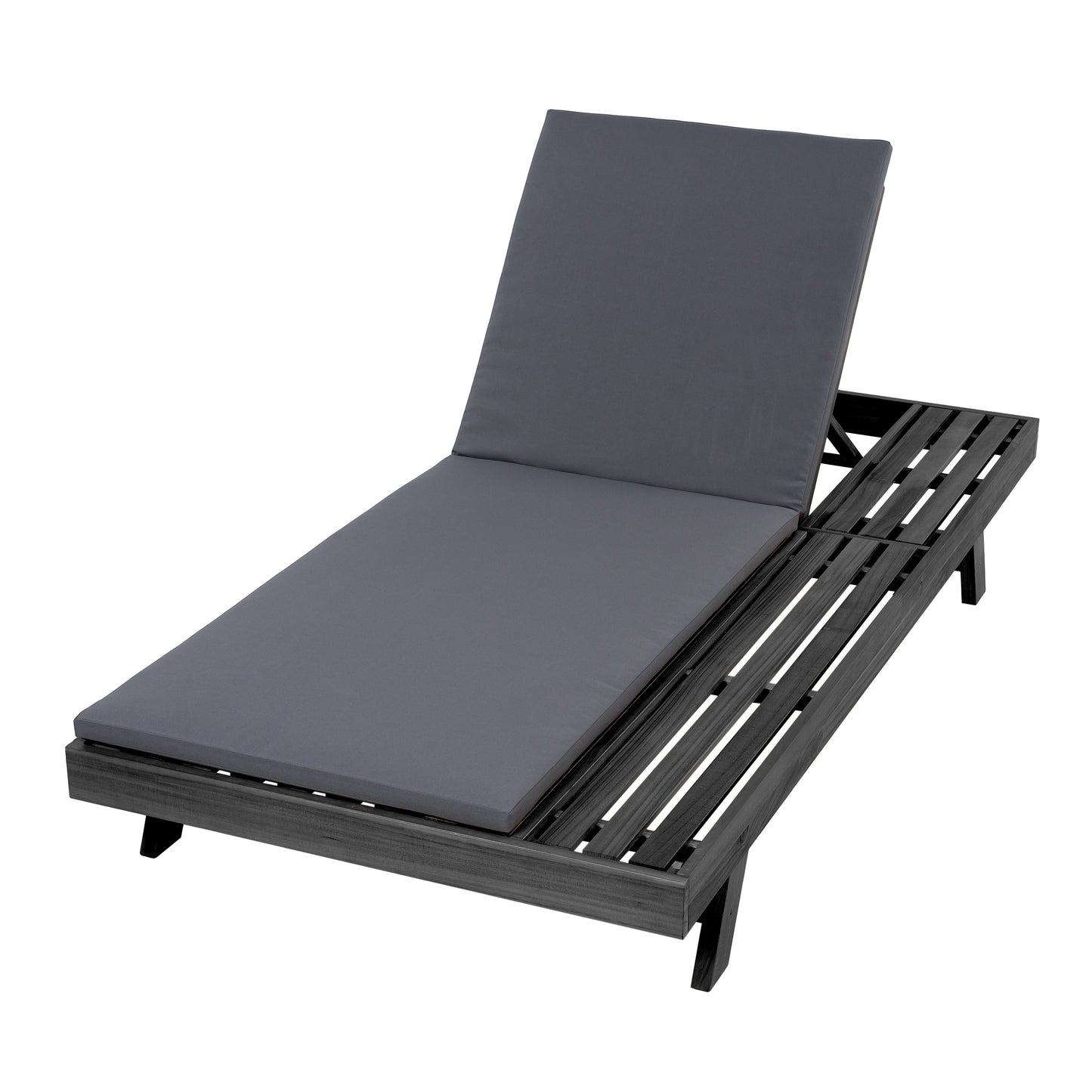 Lounge Chaise Set, Space Available On One Side, Acacia Wood In Black With Water-Resistant Lounge Cushions (Dark Grey & 2 Inch Thick) – Matching Cream/Leaf Coconut Version Available