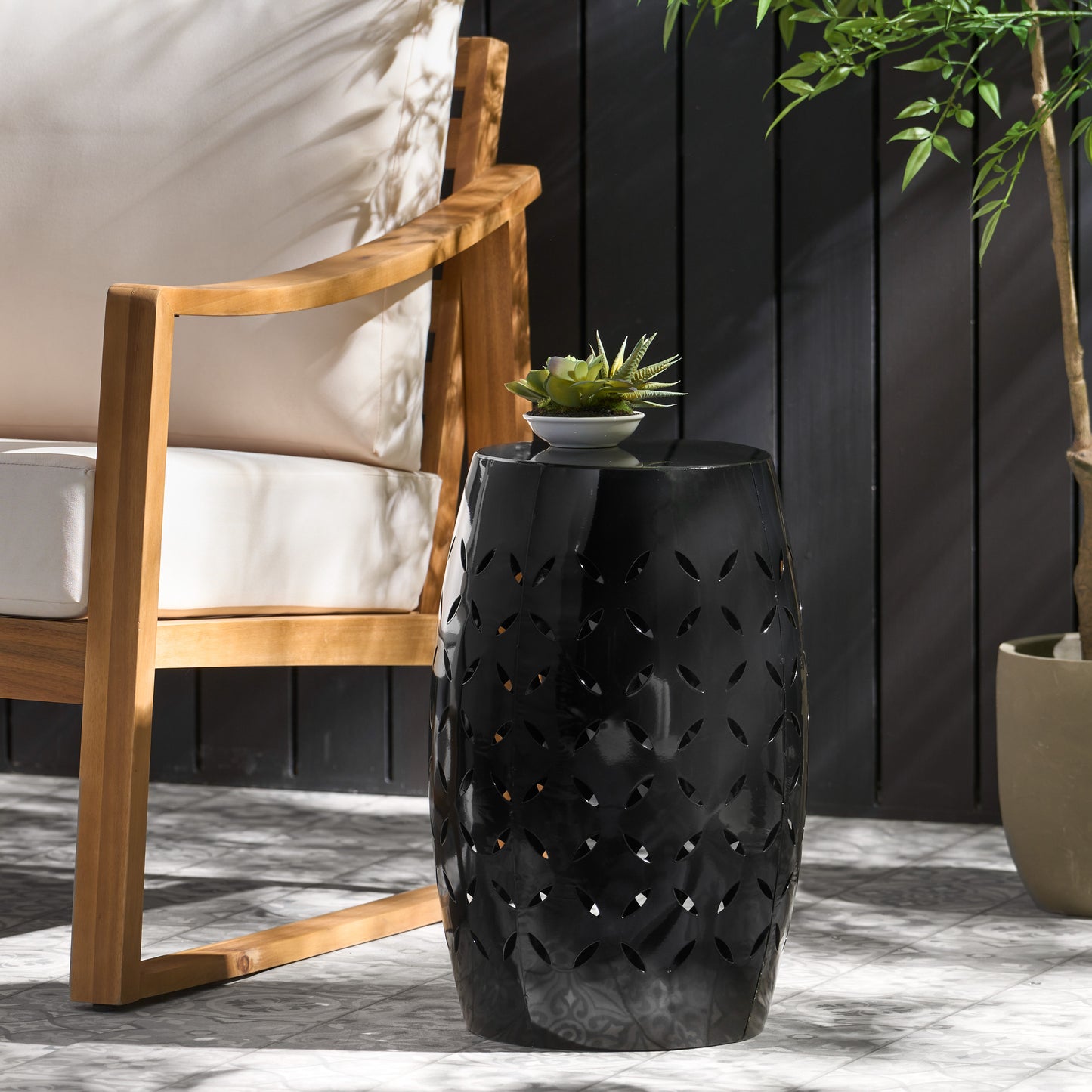 LILAC 12" Accent Side Table, Cylindrical Design End Table for Living Room, Family Room, or Entryway, Industrial Style,Coffee Side Tables for Indoor Outdoor, Black Color