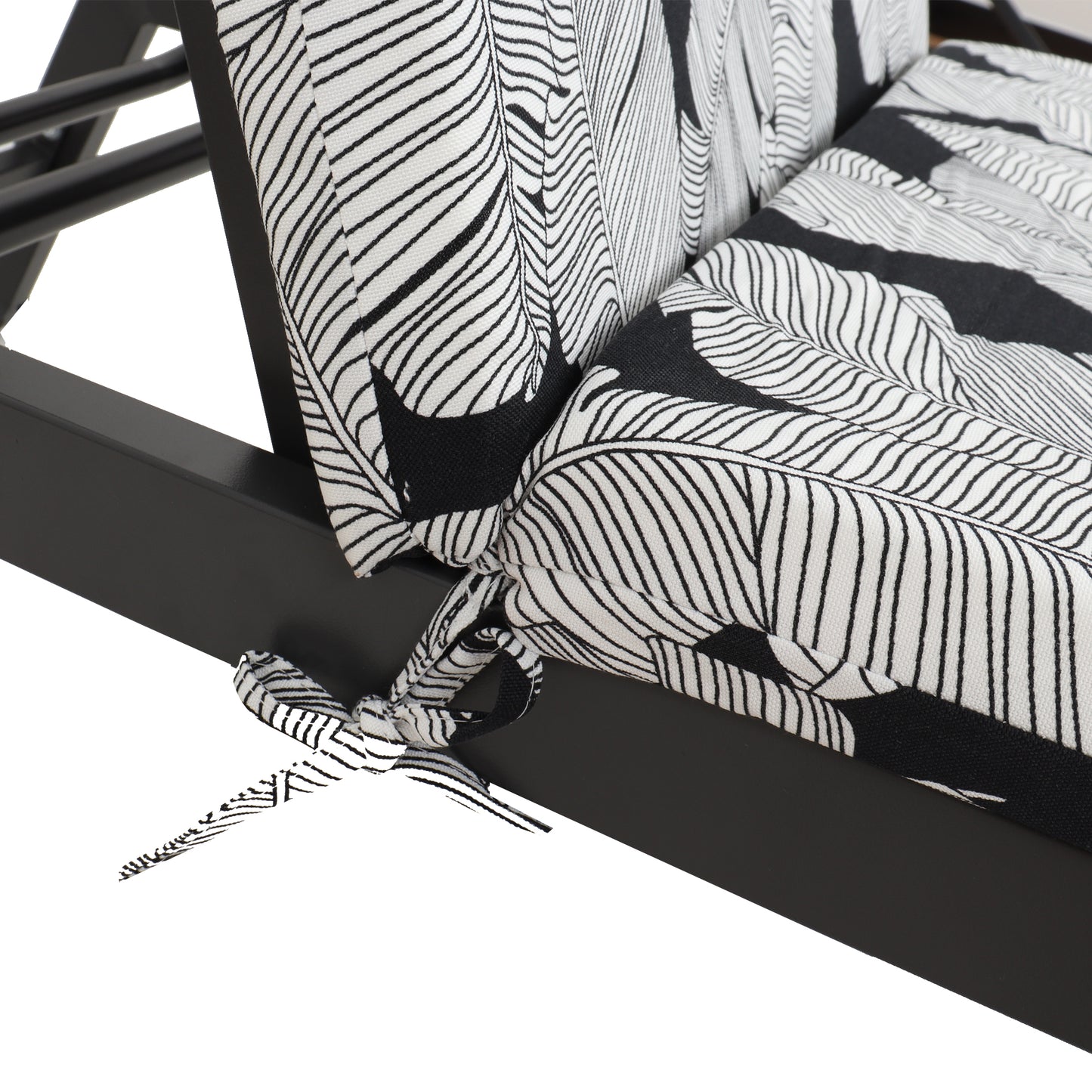 2 Pcs Set Indoor/Outdoor Chaise Lounge Chair Cushion Outdoor Furniture Cushion with Ties, Patio Seat Cushion for Lawn,Pool & Beach,75" x 22.8" x 2" (Black/Leaf)