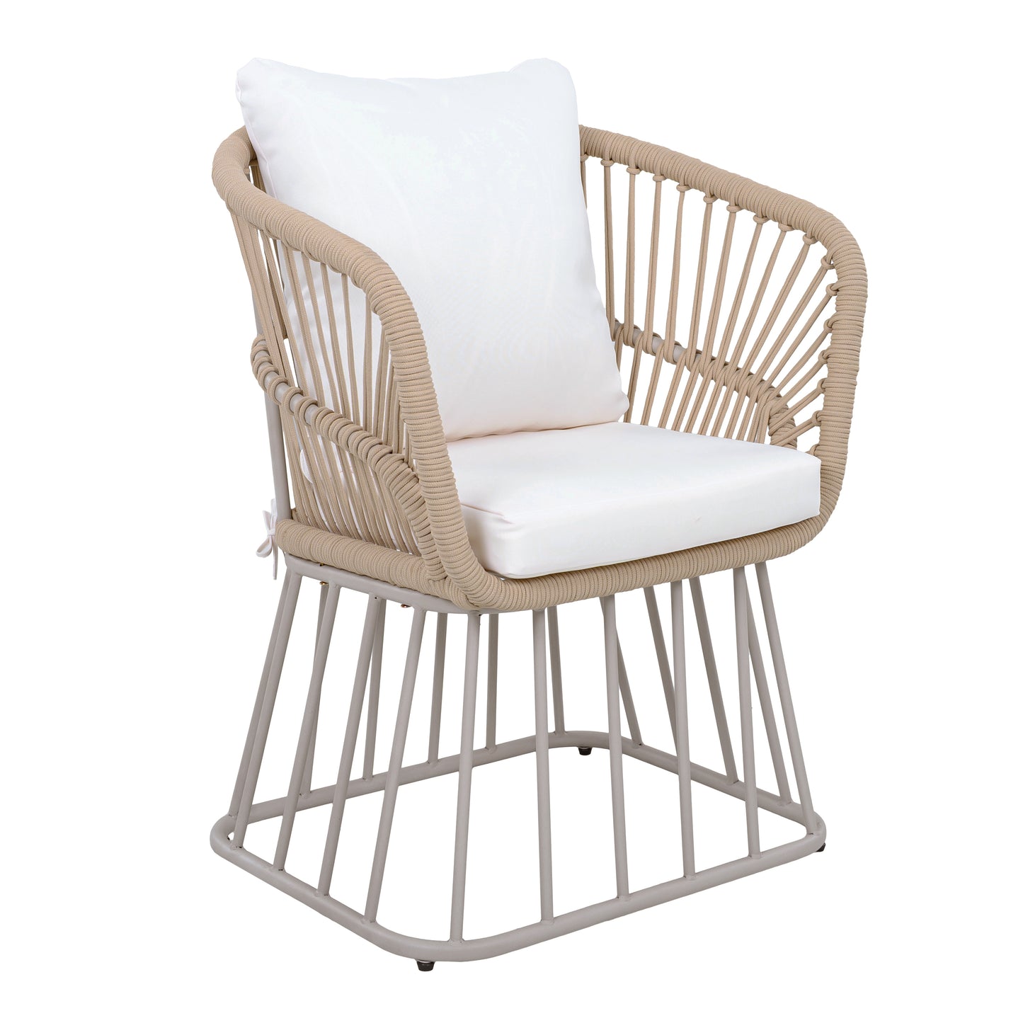 Outdoor Dining Chair MP1 - Teak Finish Wicker & Beige Steel Frame, 300LBS Weight Capacity, Includes Cushion