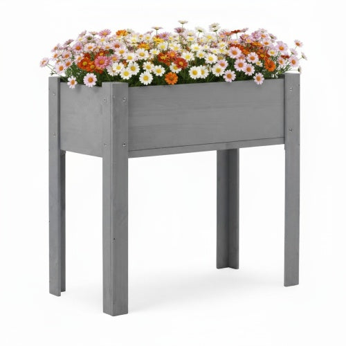 31.00 in. H Rectangle Gray Wood Raised Garden Bed with Legs, Outdoor Garden Raised Planter Box