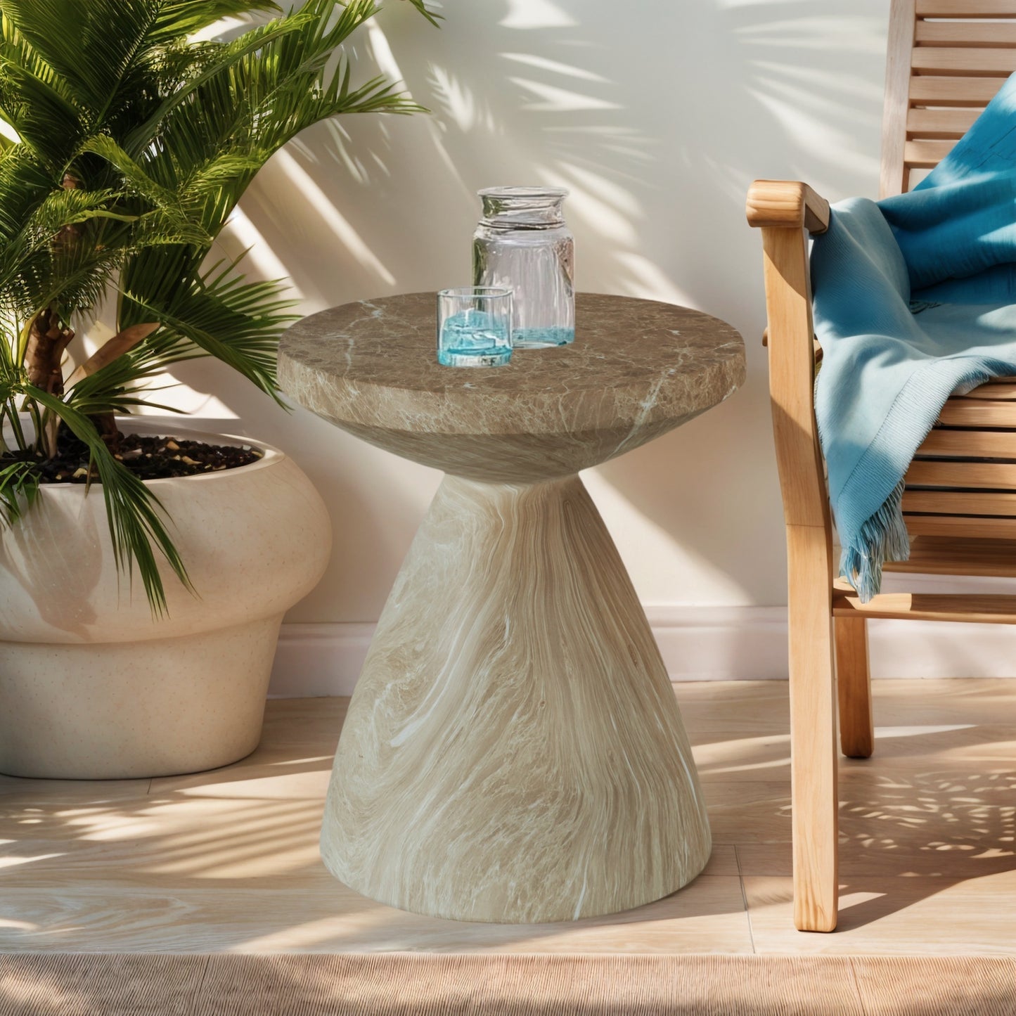 Cement Outdoor End Tables for Patio, GardenAccent Table Faux Terrazzo Accent Table, Modern Small Round Side Tablefor Outside, Tree Stump Garden Stool DrumTable indoor and Outdoor