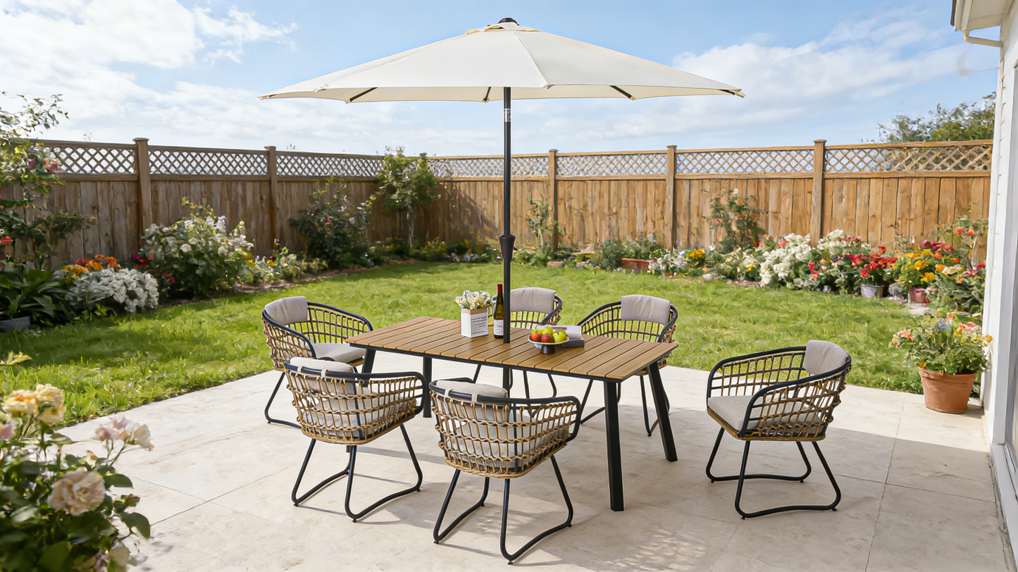 Outdoor Folding Dining Table for 4-6, steel Frame with Umbrella Hole for Patio, Garden, Backyard, Deck, Poolside (yellow)