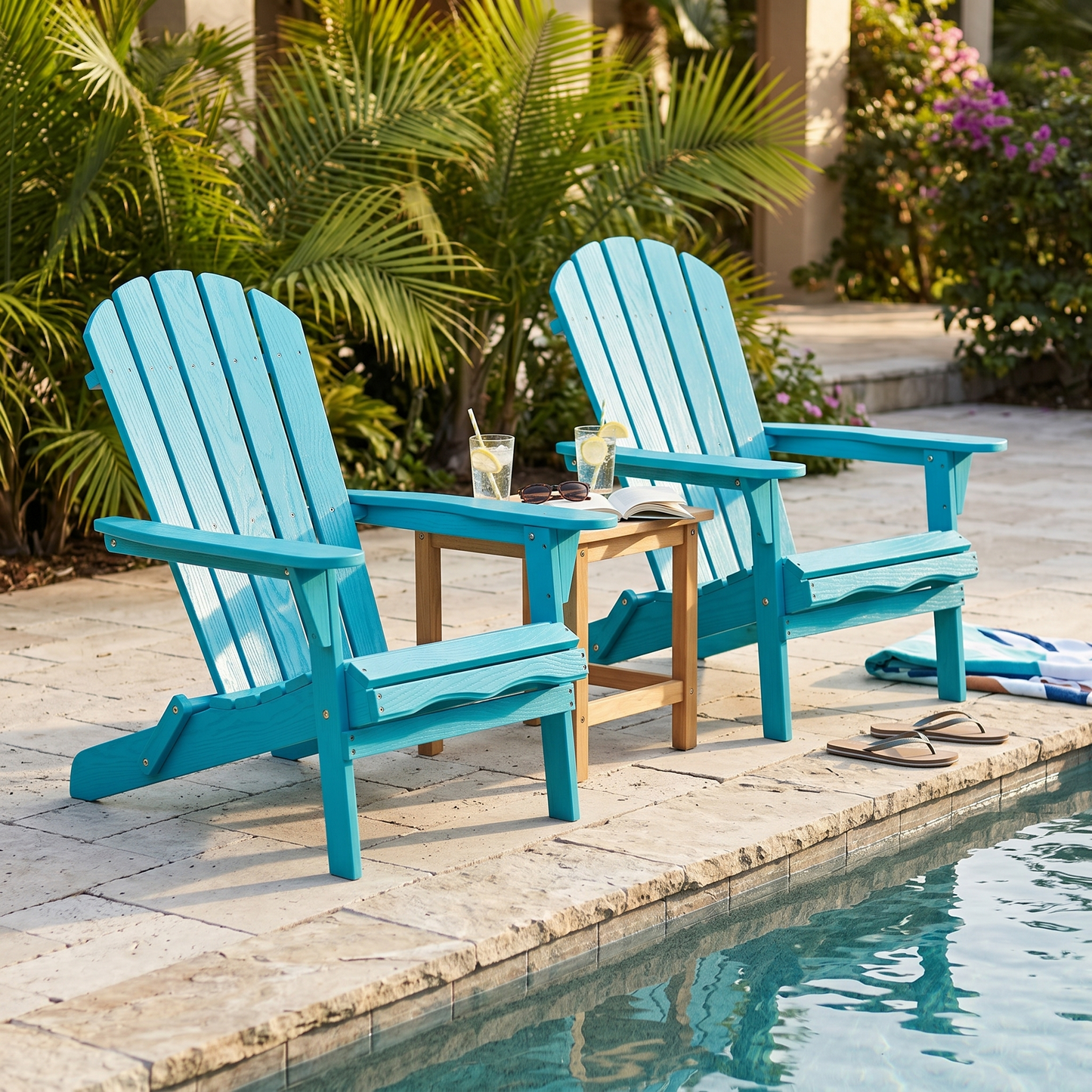 Wood Lounge Patio Chair for Garden Outdoor Wooden Folding Embossed Adirondack Chair Solid Wood Lounge Patio Chair with Wood Grain