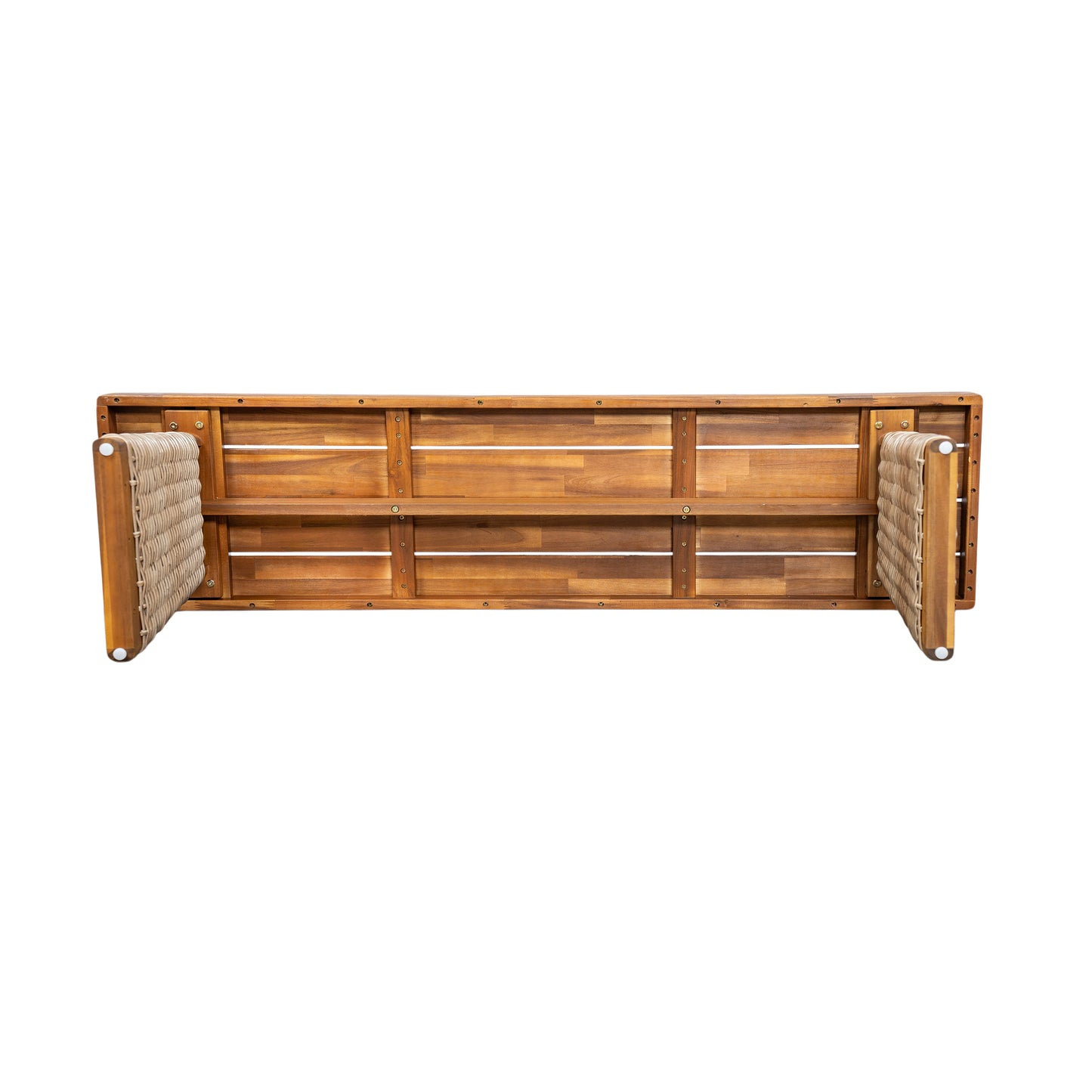 Outdoor 1pcs Acacia Wood Bench,Teak Finish+ Brown Wicker