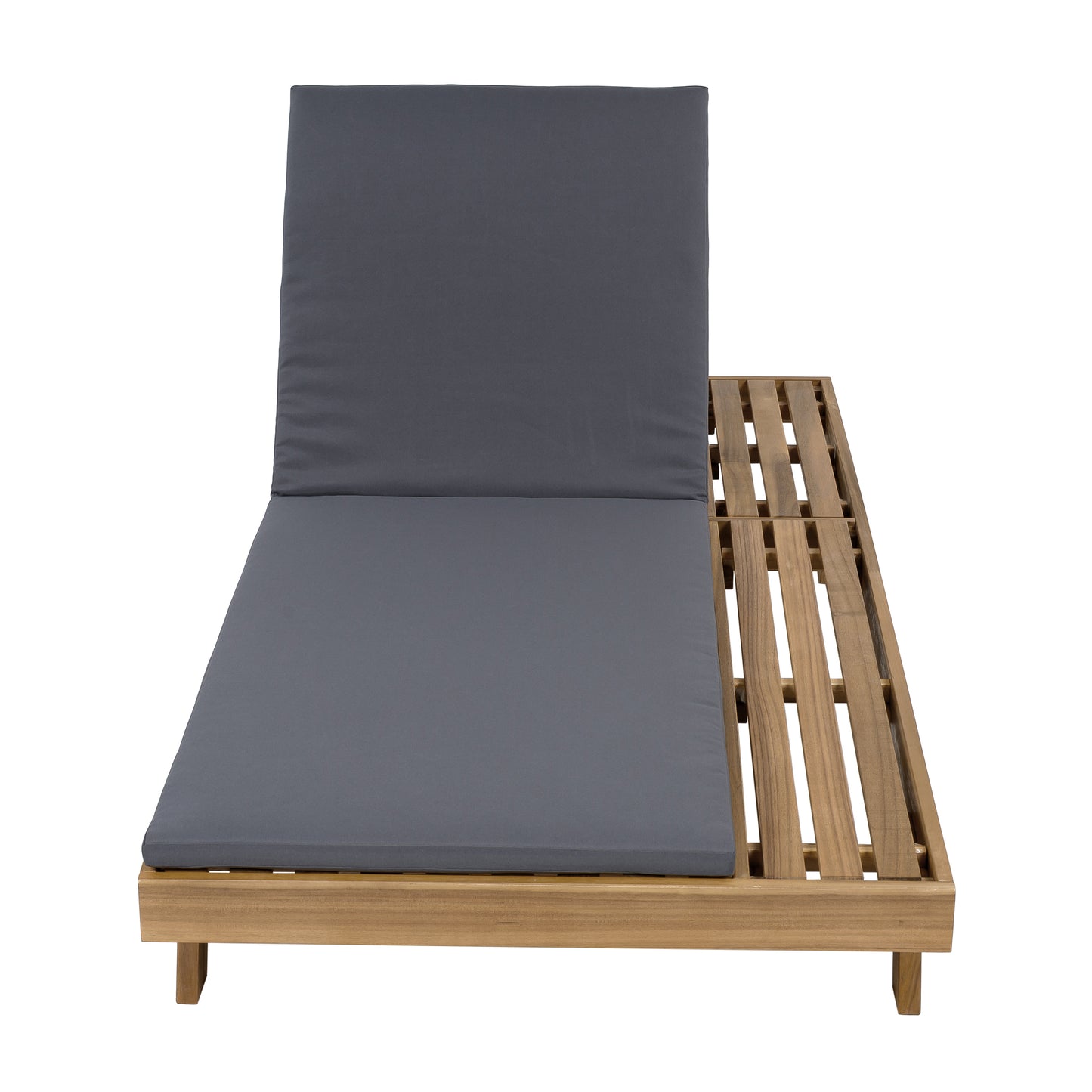 Lounge Chaise Set, Space Available On One Side, Acacia Wood In light brown With Water-Resistant Lounge Cushions (Dark Grey & 2 Inch Thick) – Matching Cream/Leaf Coconut Version Available