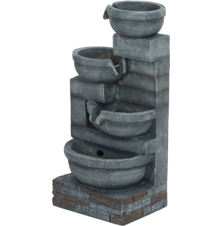 Garden Fountain,Tall Outdoor Waterfall Fountain with LED Lights, 4-Tier Resin Cascading Water Bowls with Pump