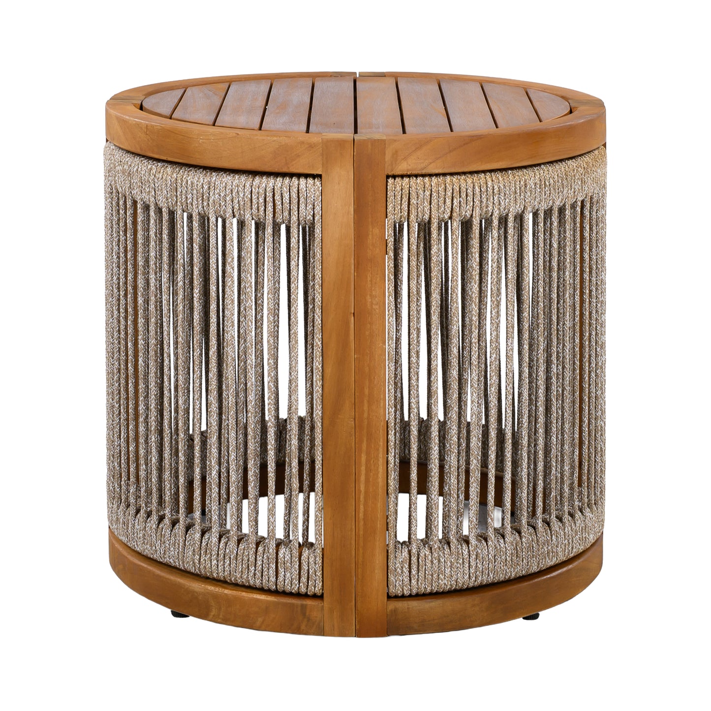 16.9" Acacia Wood Outdoor Side Table - Handwoven Rope Accent Boho Patio Table with All-Weather Durability