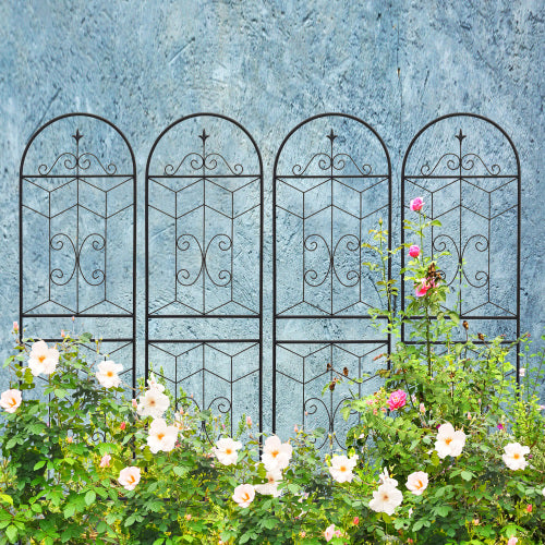 (4 Pack) 71 in. Rustproof Metal Garden Trellis, Garden Fence Rustproof Trellis for Climbing Plants, Outdoor Lawn, Black