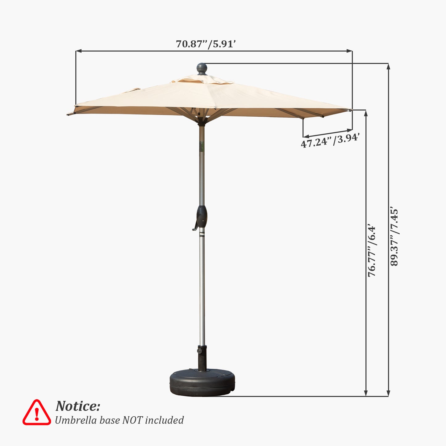 Rectangle Patio Umbrella with Crank Lift and Tilt Function, Beige (Base not included)